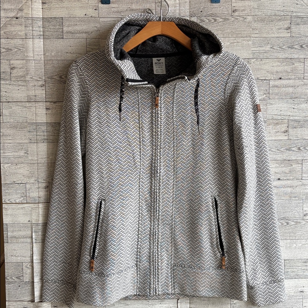 ROXY Hoodie Sweatshirt Doe‎ Wool FZ Full Zip gray Pockets women’s large